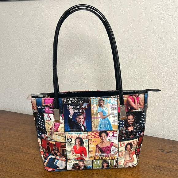 NWOT Michelle Obama First Lady Glossy Magazine Print Collage Vinyl Handbag Purse - Picture 2 of 16